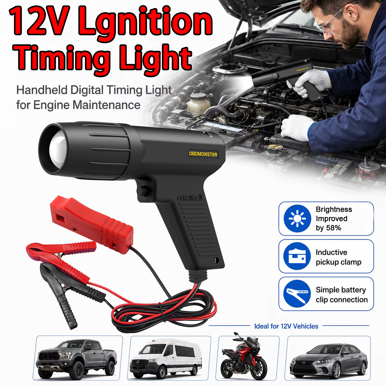 Timing Light Gun - 12V Inductive Ignition Timing Light Car